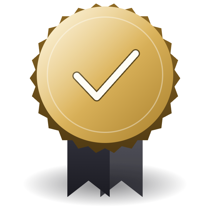 A sealed medallion with a check mark